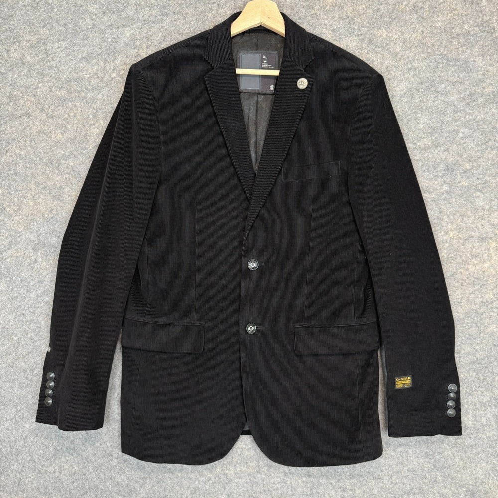 G Star Raw Track Cord Corduroy Blazer Jacket Mens XL Ribbed Lined Black Coat VTG